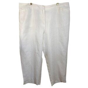 Jones New York Pants Size 20W 100% Linen White Cropped Pockets Lined Tapered Leg